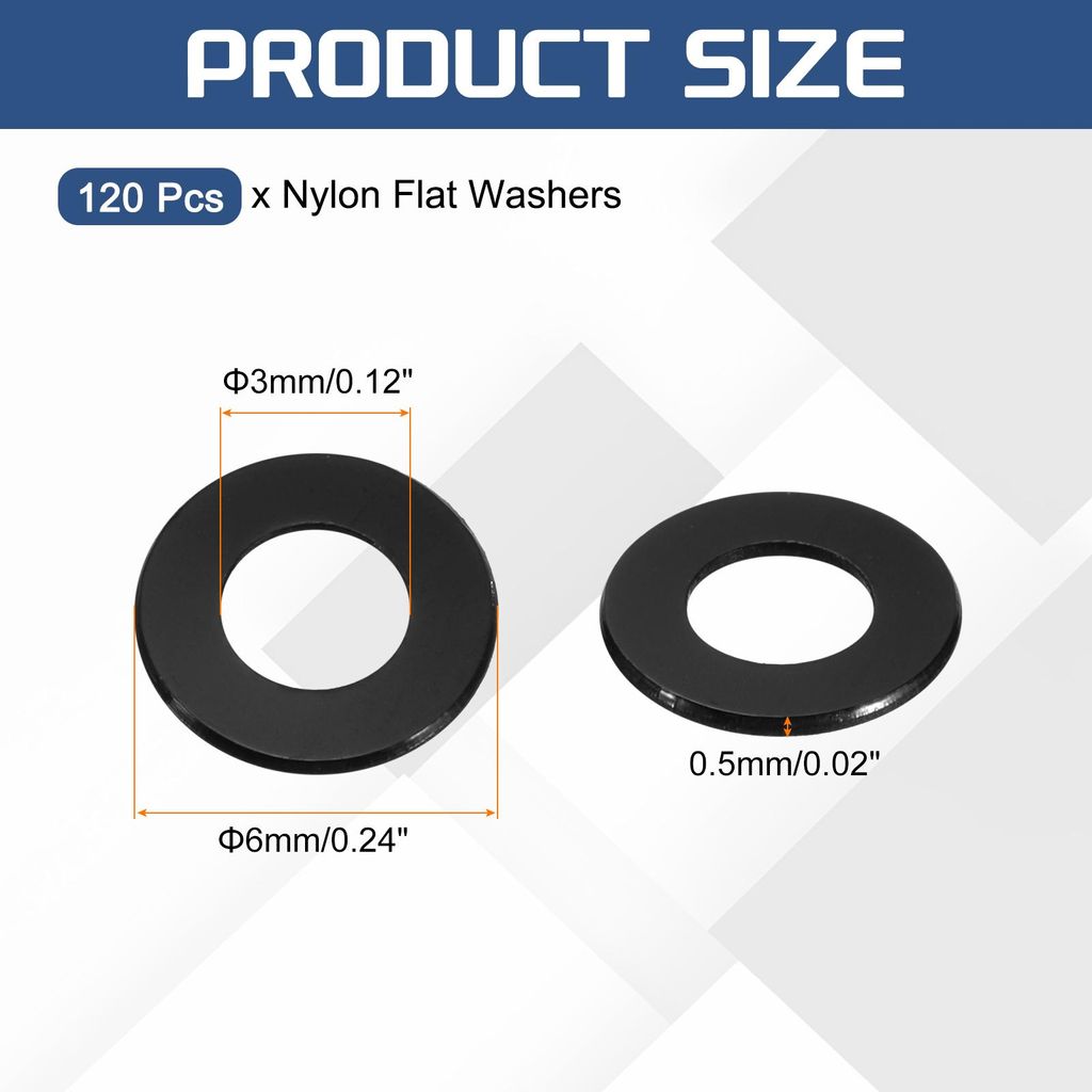 120 Stš¹ck Runde Unterlegscheiben M3 x 6 x 0,5 mm, Nylon Kunststoff Dichtscheiben Schwarz Beilagscheiben Set, O Ring Flache Dichtungsringe fš¹r...