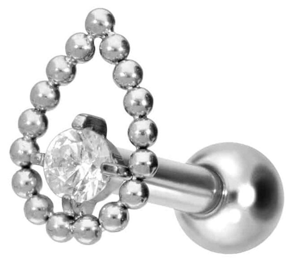 Ohrpiercing Titan Ohrpiercing mit Innengewinde TROPFEN + KRISTALL Silber Stablänge: 6mm