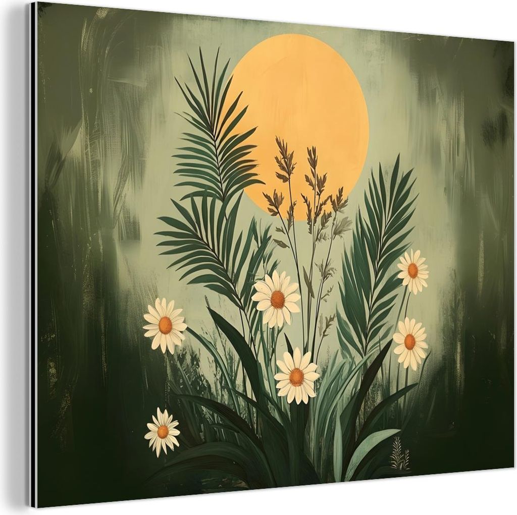 MuchoWow Wanddekoration Metall Metallbild Wandkunst 40x30 cm Blumen - Blätter - Sonne - Grün MuchoWow Aluminium Gemälde - Dekoration Wohnzimmer