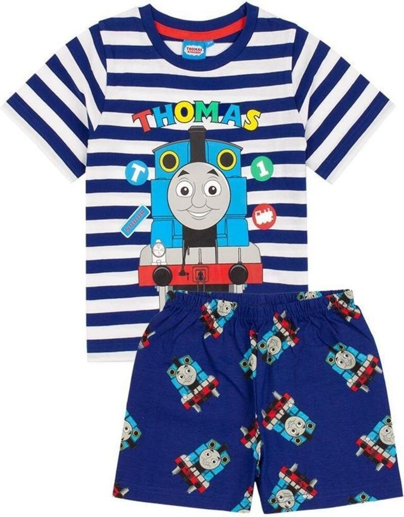 Thomas & Friends - Schlafanzug mit Shorts, Rundum bedruckt für Jungen NS6390 (110) (Marineblau)
