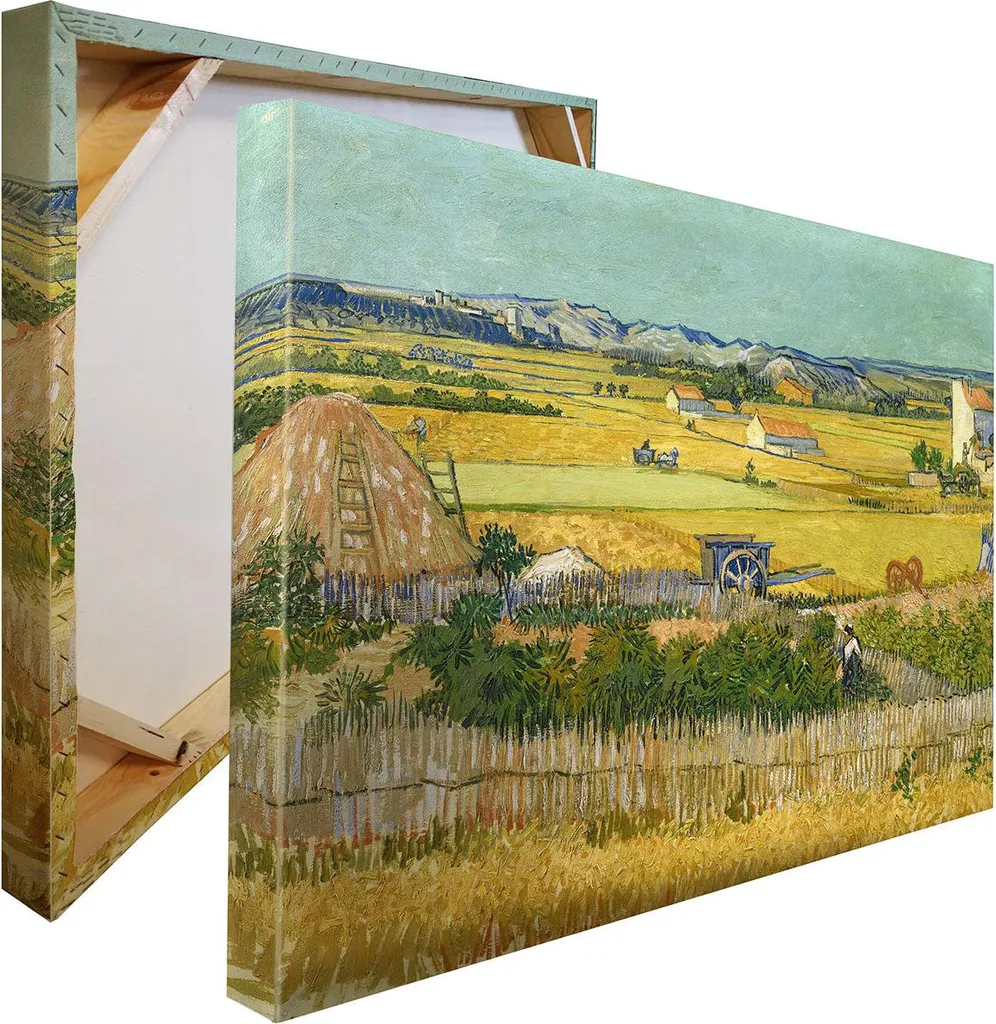 Tableau Van Gogh Paysage charrette bleue sur châssis bois 70x50cm