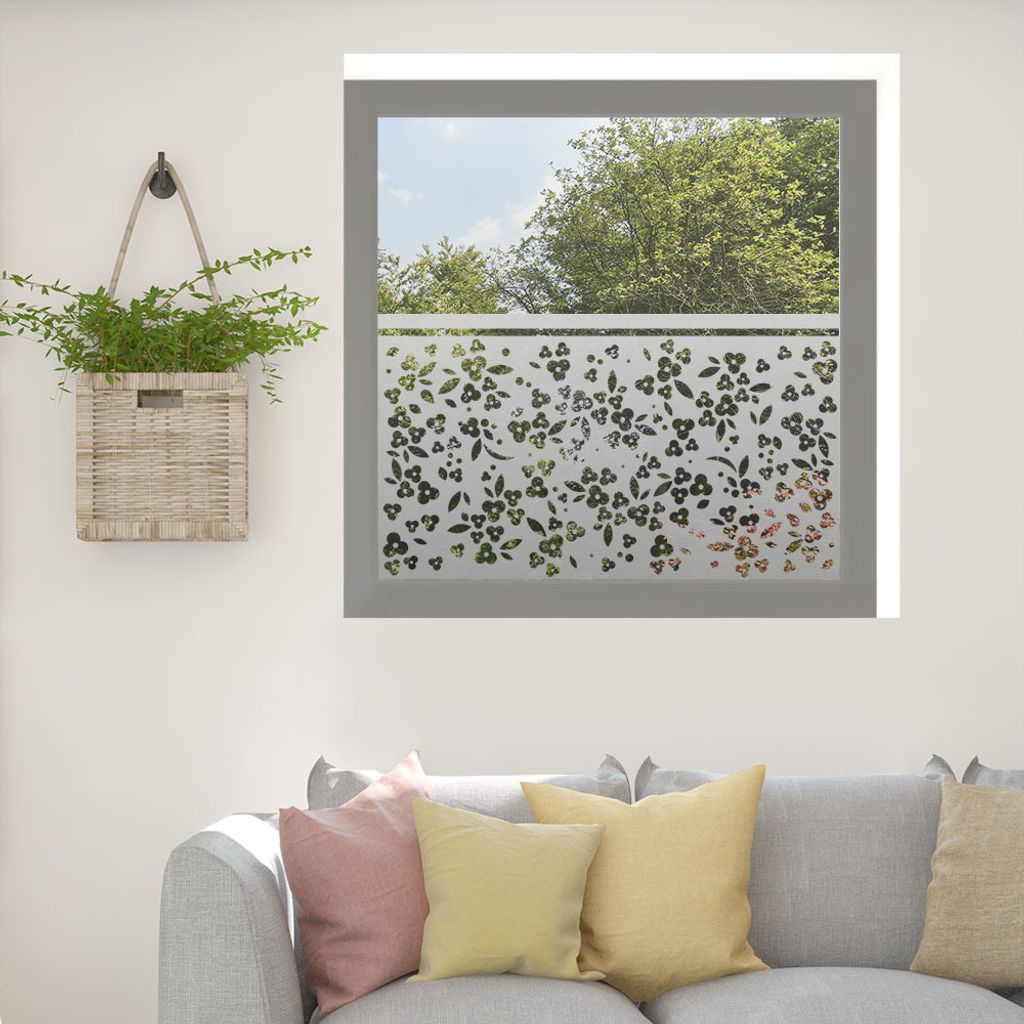 Fensterfolie Sichtschutzfolie Milchglasfolie Folie Fenster Blüten mit schmalem Streifen 40 cm x 26 cm