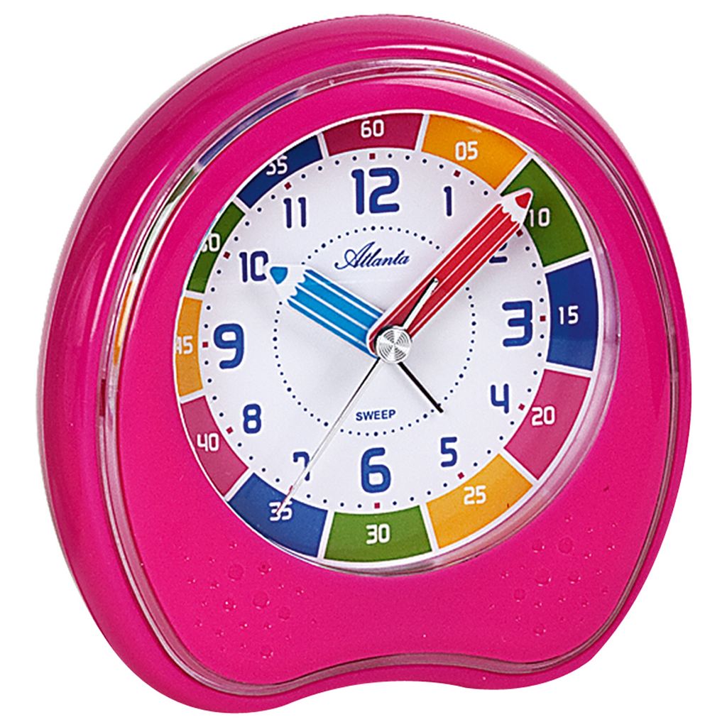 Atlanta 1953/17 Wecker Kinderwecker rosa pink leise Lernwecker für Kinder