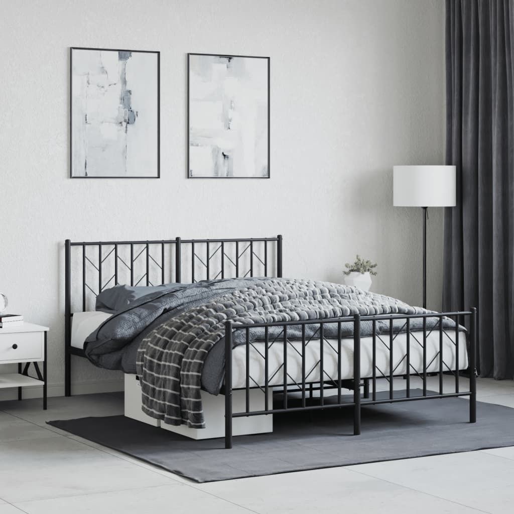 Maison Exclusive - Bettgestell mit Kopf- und Fußteil Metall Schwarz 135x190 cm