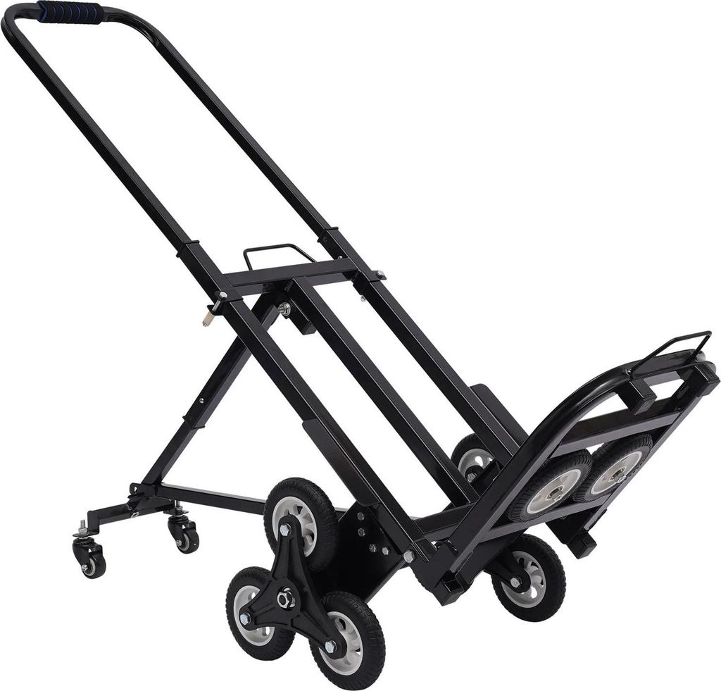 Treppensteiger - Sackkarre - 10 Räder - 150 kg Tragkraft - Klappbar - Höhenverstellbarer Griff - Schwarz