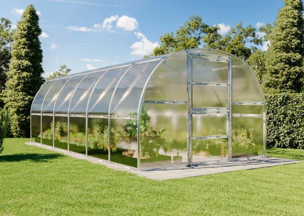 Terrando Gewächshaus Estragon 3x6m Gewächshaus aus Metall in Silber, Anzuchthaus mit 6 mm Wandstärke Treibhaus