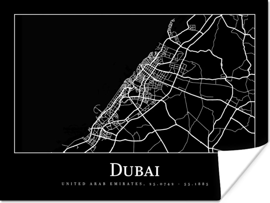 MuchoWow Poster Dubai Stadtplan - Karte 80x60 cm - Kunst für zu Hause