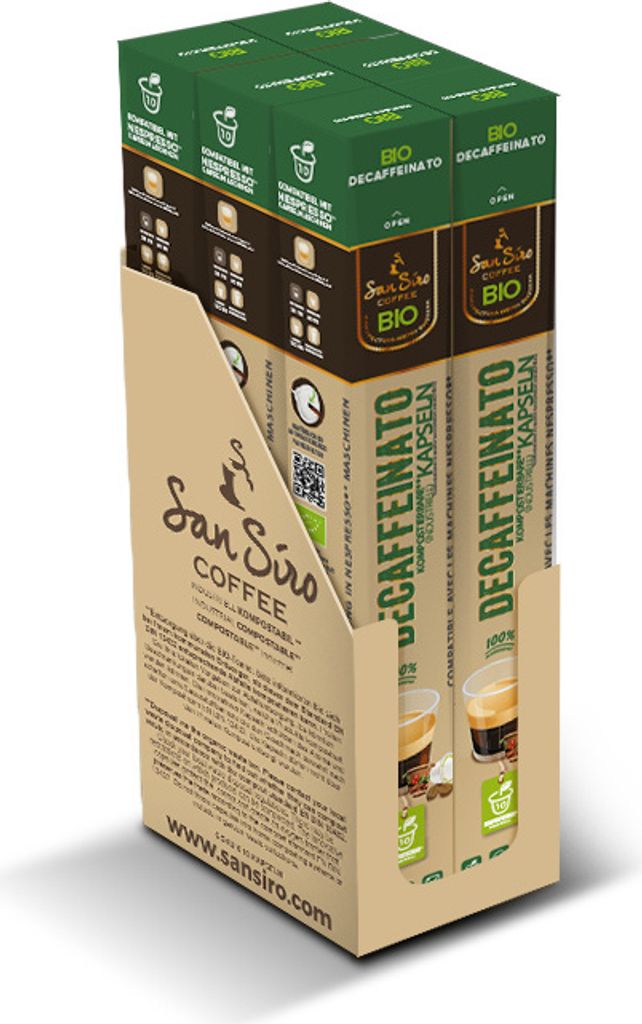 San Siro Bio Kaffee DECAFFEINATO | 100% industriell kompostierbar | 60 Kapseln | Kaffeekapseln für Nespresso - und SanSiro Smart Kapselmaschinen