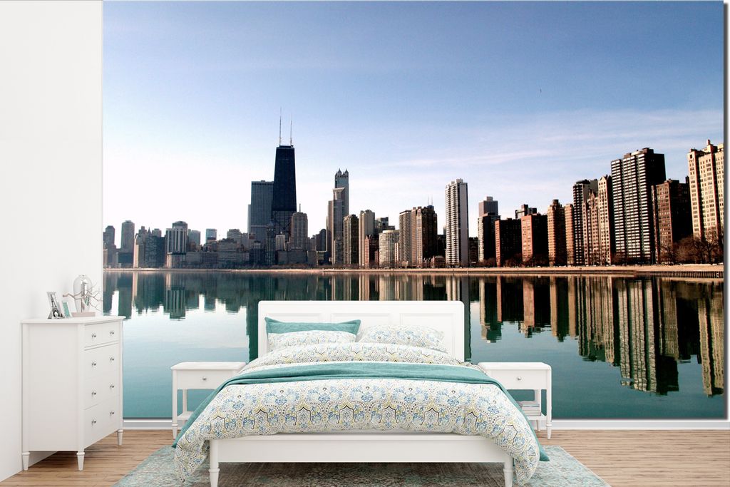 MuchoWow Fototapete für Wohnzimmer oder Schlafzimmer Wandtapete Vinyl Motivtapete Chicago - Turm - Skyline - 450x300 cm - Gemusterte