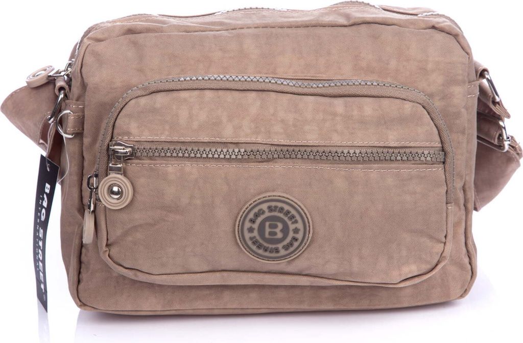 Bag Street Damen Leichte Handtasche Umhängetasche aus Crinklenylon Kleine Beige