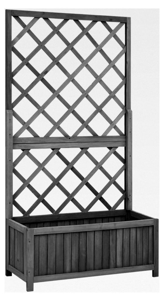 Blumenkasten mit Rankgitter für den Garten, schwarz, 70 x 30 x 135 cm, Tannenholz, Hochbeet, Pflanzgefäß für Blumen, Kräuter, Sukkulenten, Ter...