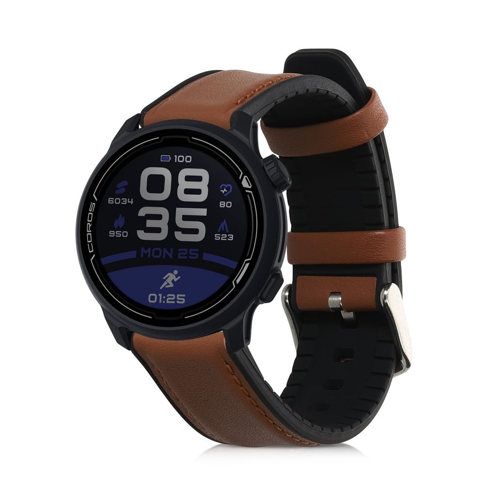 kwmobile Ersatzarmband kompatibel mit COROS PACE 2 / APEX (42mm) Armband - Fitnesstracker Sportarmband aus Leder mit Uhrenverschluss - Braun