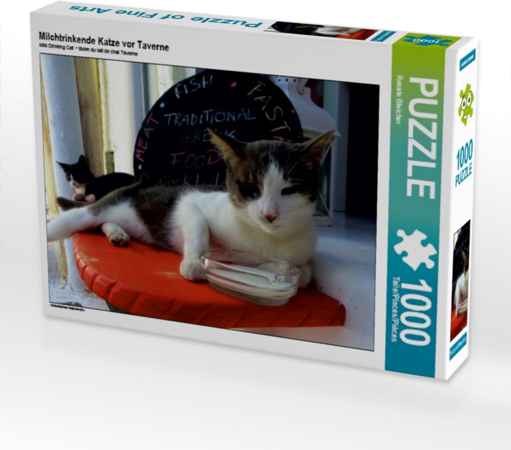 Calvendo Milchtrinkende Katze vor Taverne 1000 Teile Puzzle quer 640x480mm, Bleicher Renate; 7294164