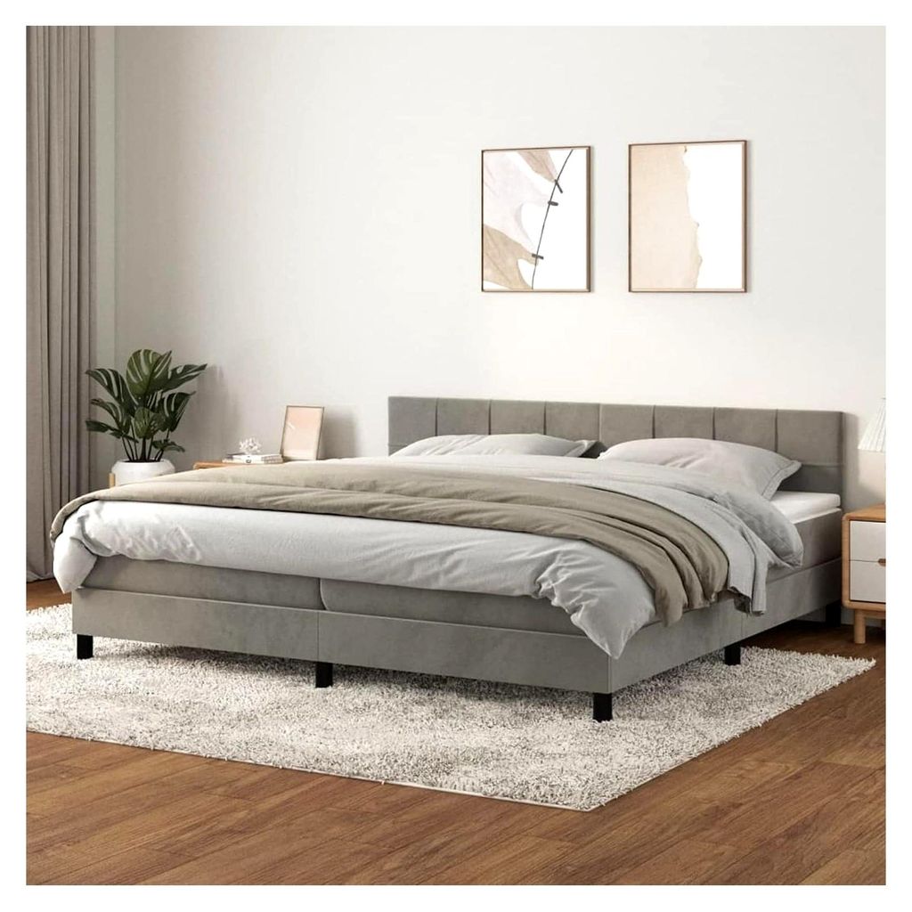 Boxspringbett mit Matratze in Hellgrau 200x200 cm aus Samt