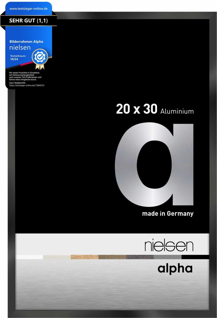 nielsen Aluminium Bilderrahmen Alpha, 20x30 cm, Eloxal Schwarz Glanz