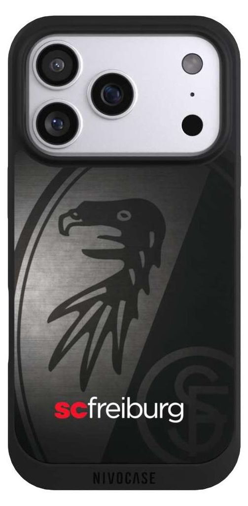NIVOCASE Handyhülle für Apple iPhone 17 Pro Hülle NIVOpure Case Schwarz Metallic Look Offizielles Lizenzprodukt SC Freiburg