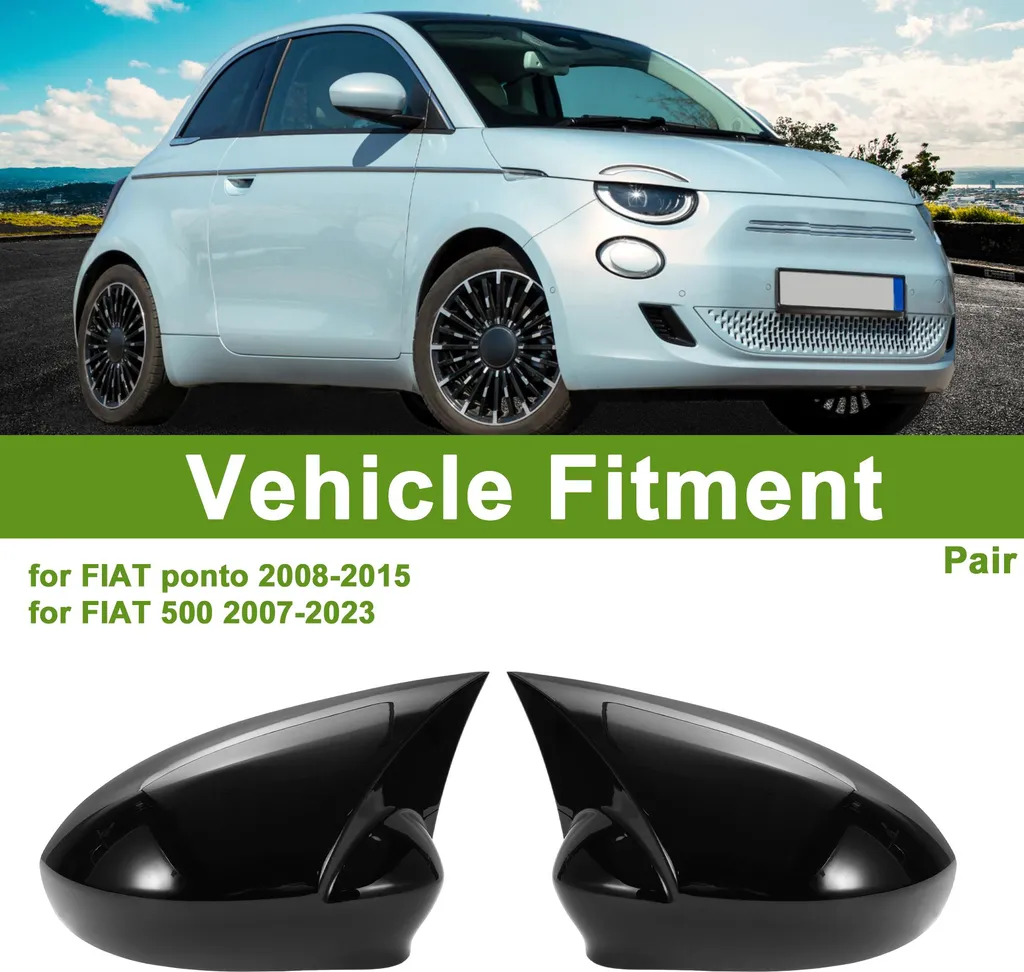 Couvre-Rétroviseur Corne de Boeuf Noir Brillant Fiat Punto 2008 à 2015 - ABS