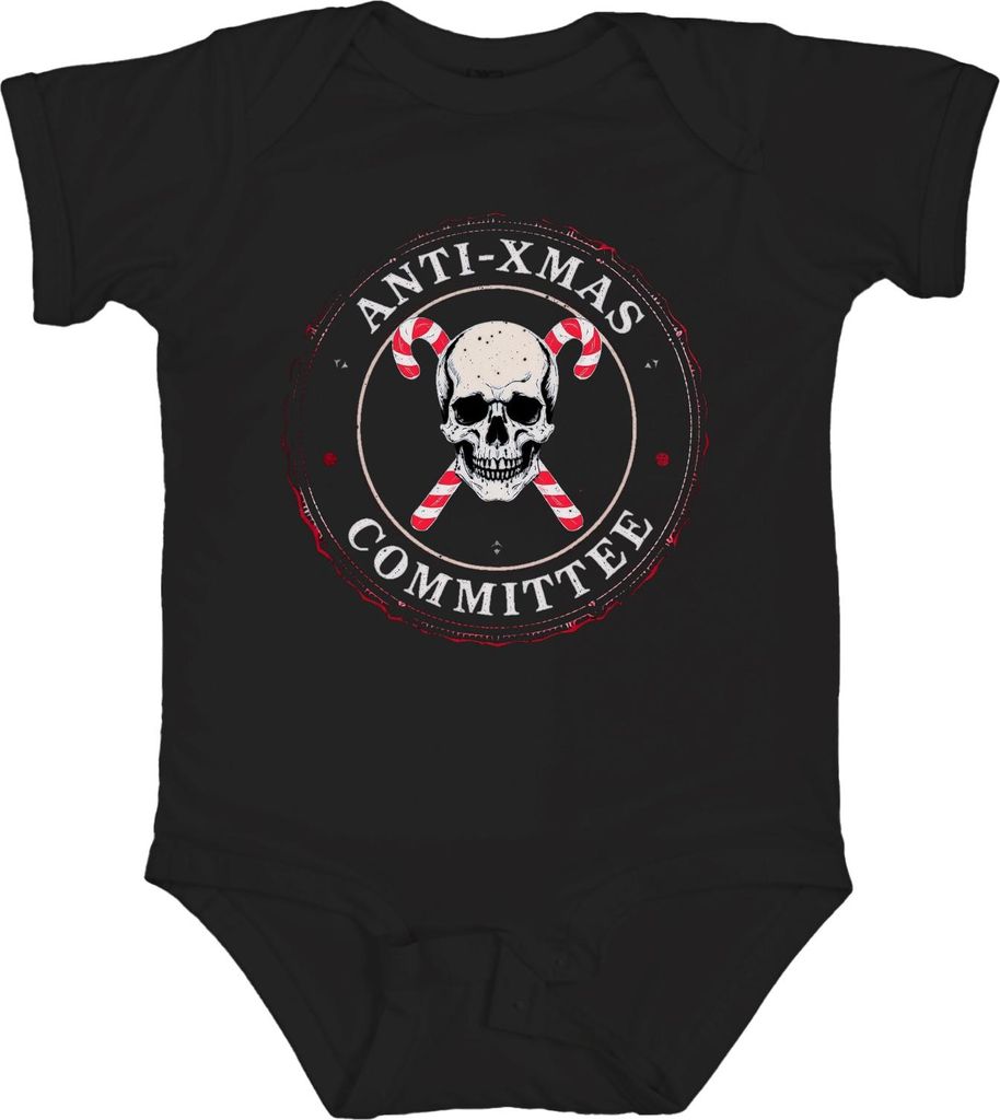 Anti Xmas Committee Skull Candy Canes Gothic Punk Weihnachten Unisex Baby Body, Schwarz, 18/24