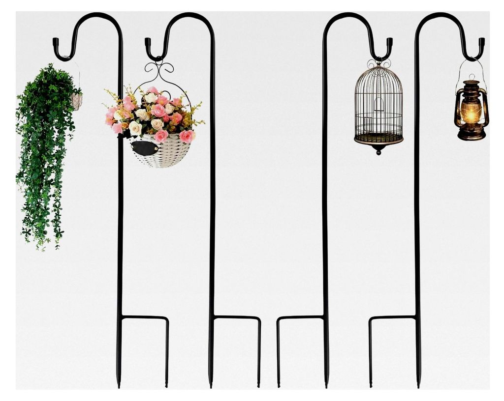 Garten Schäferhaken, 120 cm Laternenstab, Metall Gartenstab mit Haken für Hochzeiten, Laternen, Solarleuchten, Pflanzkörbe, Vogelkäfige, 4 Stück