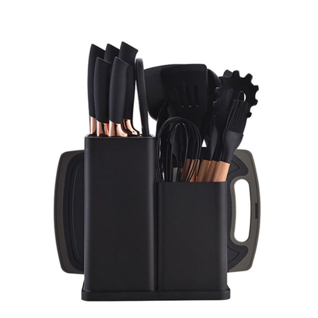 Fine Life Pro Kochbesteck-Set und Küchenmesser Set 19-tlg Silikon-Küchenutensilien Set, hitzebeständig, antihaftend, Schwarz