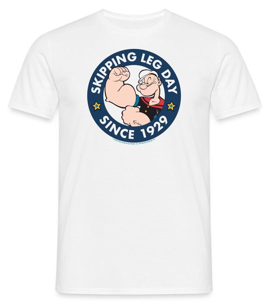 Spreadshirt Popeye Skipping Leg Day Since 1929 Männer T-Shirt, S, Weiß