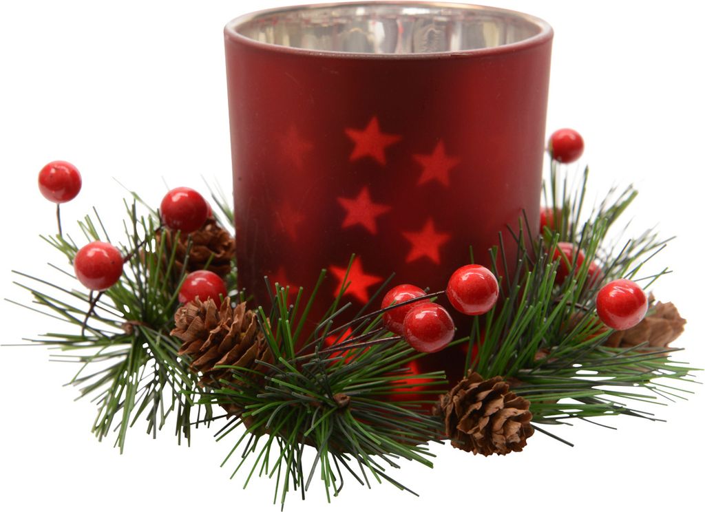 Windlicht Glas mit Adventsgesteck 8cm, rot Produktbild 