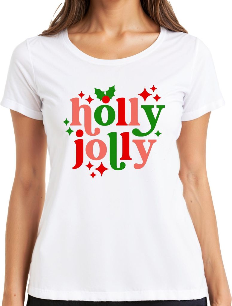 Holly Jolly Weihnachten Geschenk Retro Vintage Lustig Damen T-Shirt, Weiß, XL