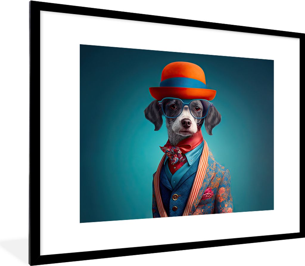 MuchoWow® Gerahmtes Poster Hund - Jacke - Blumen - Porträt Produktbild 