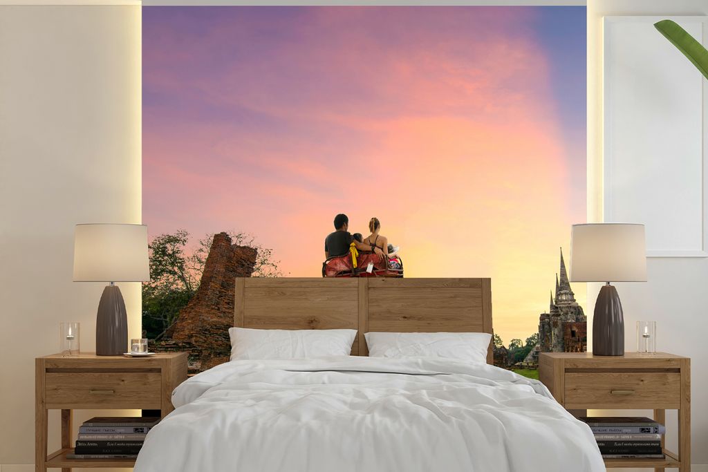 MuchoWow Fototapete für Wohnzimmer oder Schlafzimmer Wandtapete Vinyl Motivtapete Reiten auf einem Elefanten - 220x220 cm - Tapeten