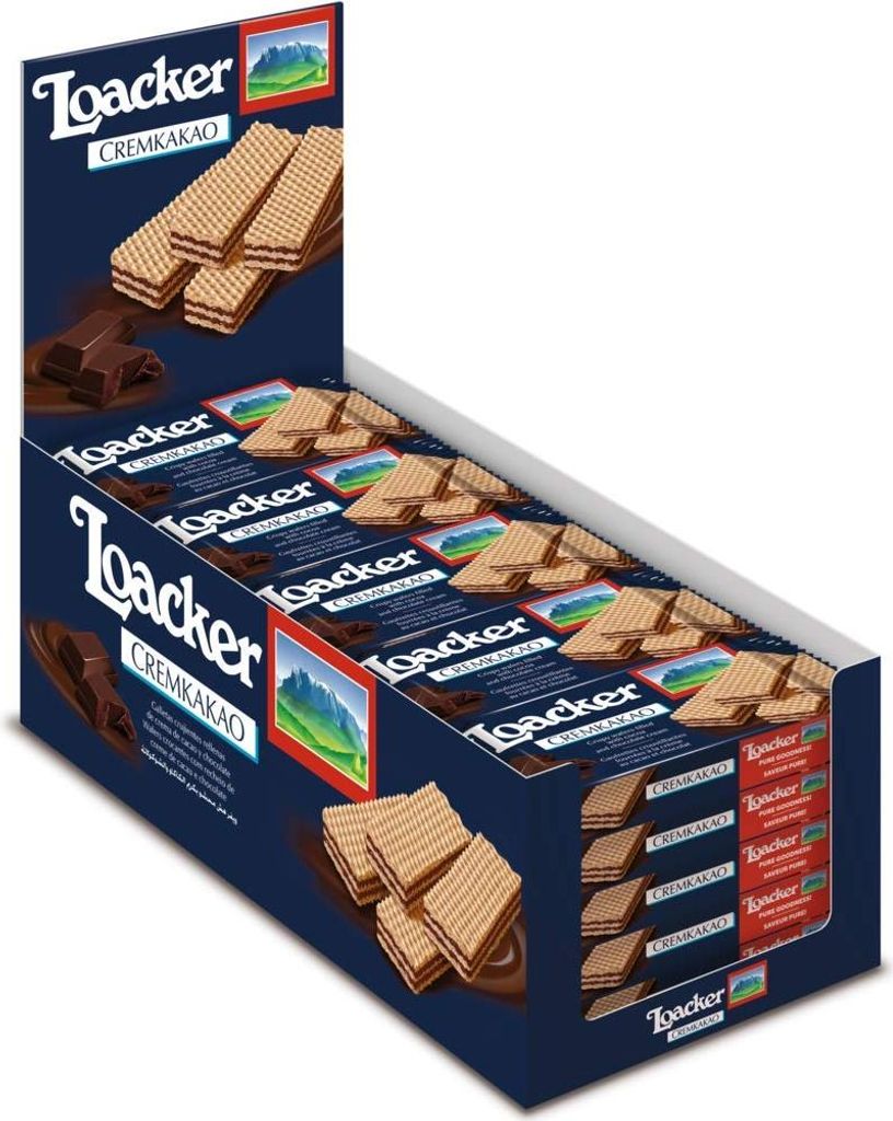 Loacker Waffeln, creme-kakao, 45 g (Packung mit 25 Stueck)