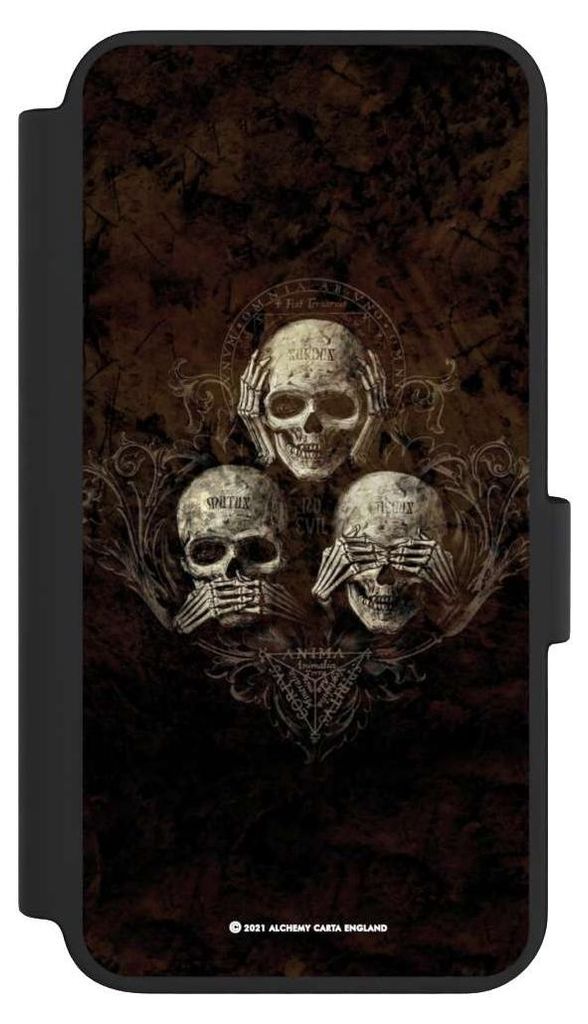 NIVOCASE Klapphülle für Samsung Galaxy S23 Handyhülle aus Kunst Leder NIVOflip schwarz Art Gothic Totenköpfe