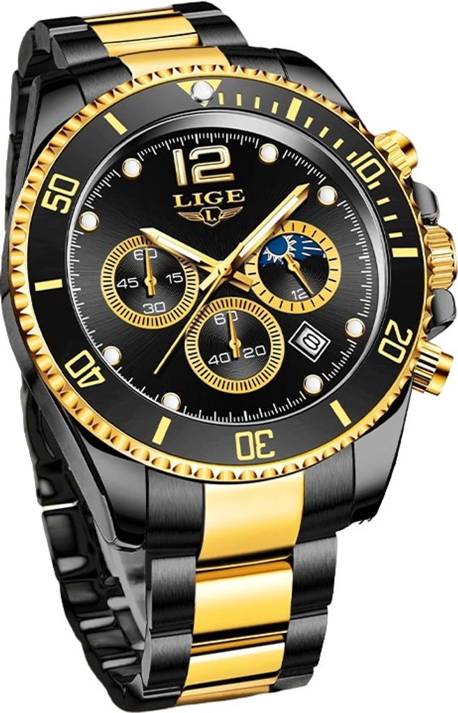 LIGE Ugo Herrenuhr - Elegante Schwarz/Golden Design für jeden Anlass KP23707