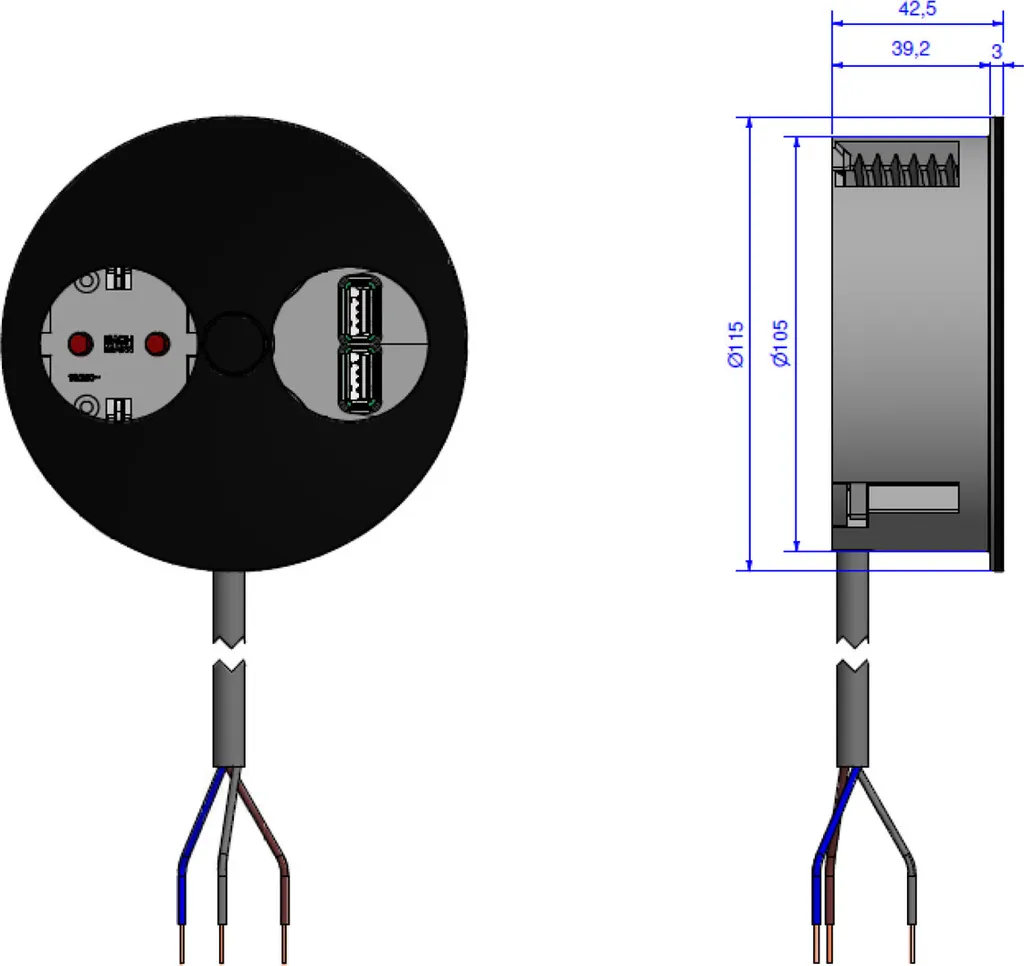 Solution Prise Escamotable TWIST Noir USB pour Plan de Travail avec 2m - 3