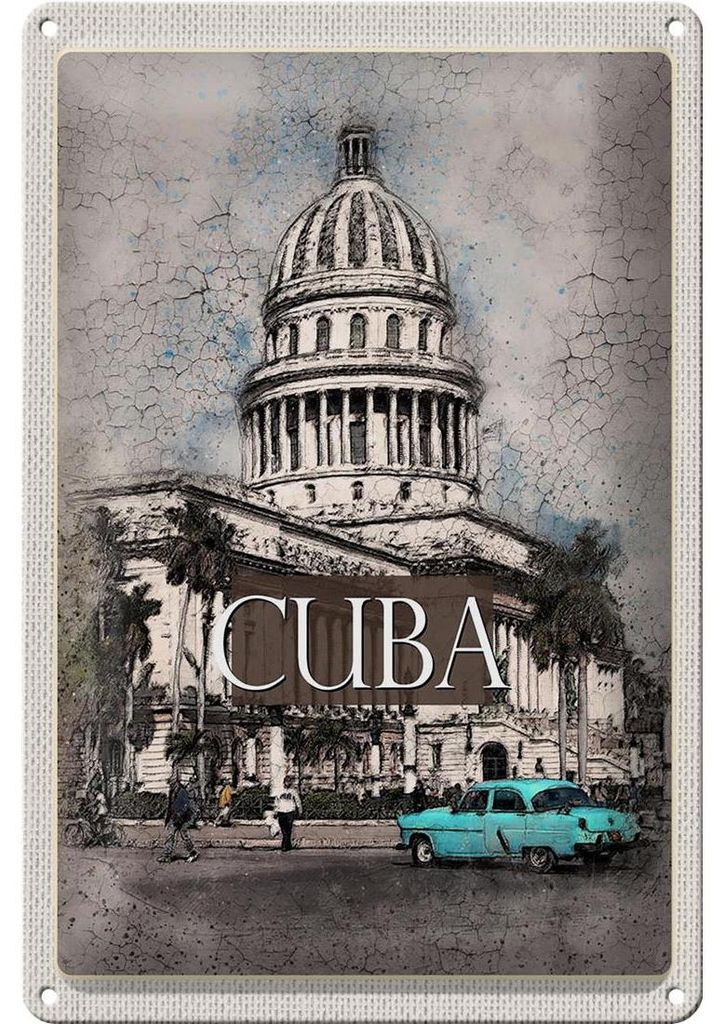 Blechschild Reise 20x30cm Cuba Karibik Gemälde Oldtimer Produktbild 