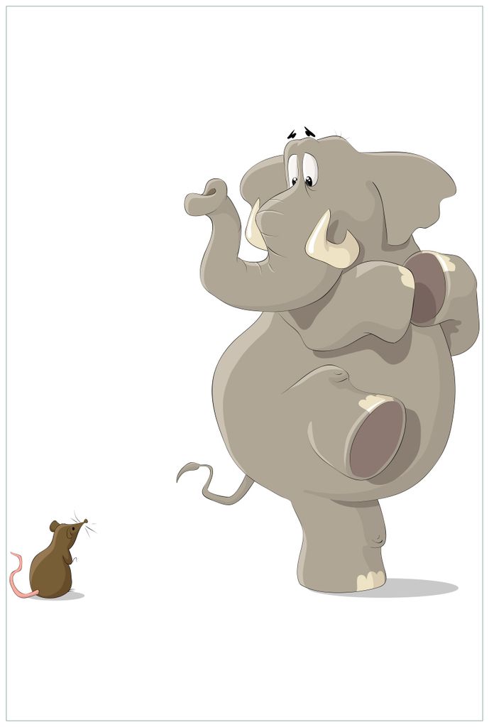 Wallario Wandbild aus Acryl, 90 x 60 cm, freischwebende Optik - Elefant erschrickt vor Maus