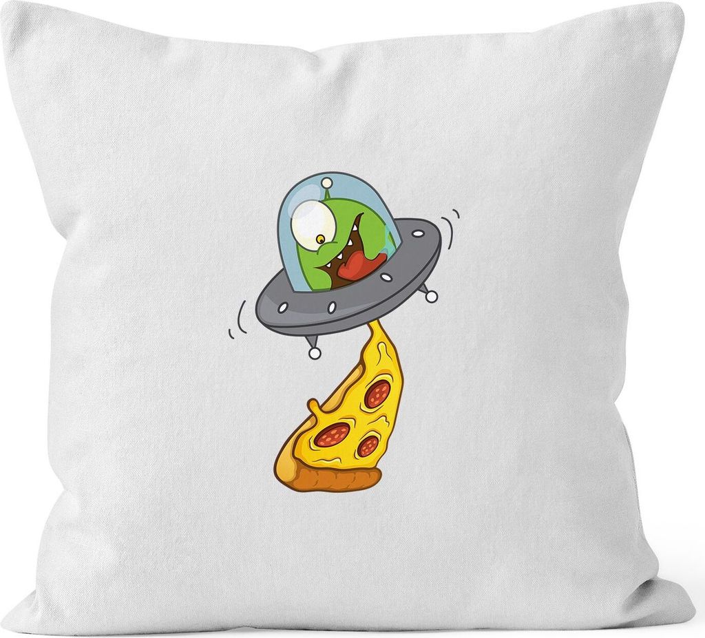 Kissen-Bezug Pizza Ufo Alien Kissen-Hülle Deko-Kissen Baumwolle MoonWorks weiß unisize