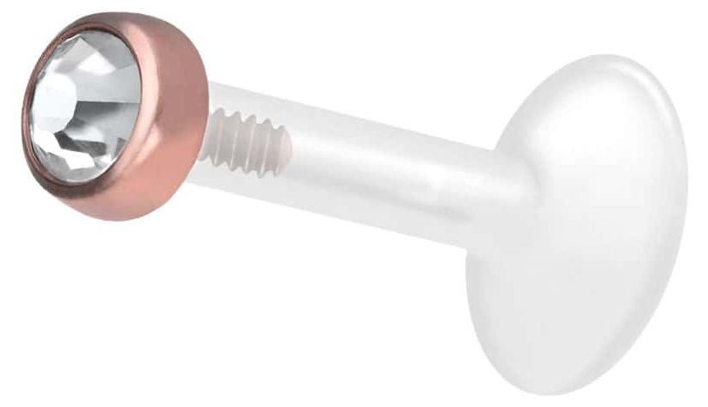 Ohrpiercing, Nasenpiercing PTFE Labret mit Innengewinde + Titan-Aufsatz KRISTALLDISC RoséGold Stablänge: 7mm | Stabstärke: 1,2mm | Discgröße: 3mm