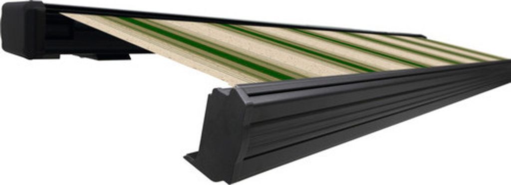 SOLUNA Kassettenmarkise Exquisit 4x2 Dessin 320b70 Gestell DB703 dunkelgrau Antrieb links inkl. Motor und Wandschalter
