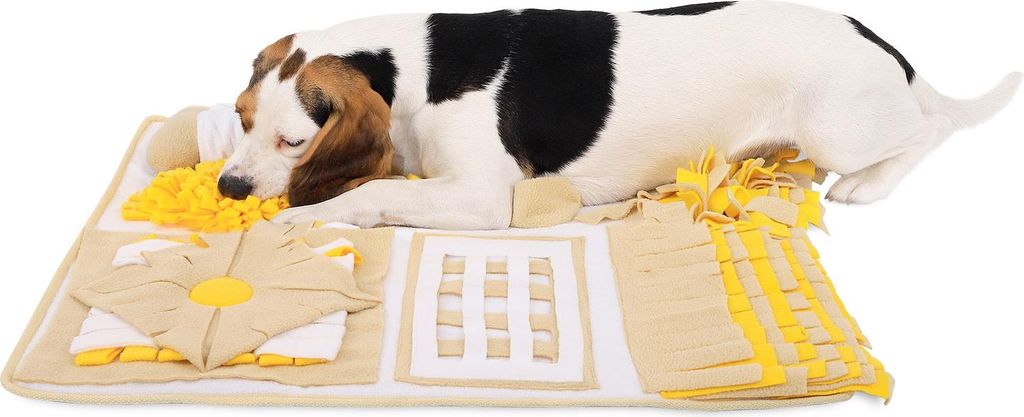 lionto Schnüffelteppich für Hunde, Intelligenzspielzeug & Futterspielmatte, rutschfest & pflegeleicht, 70x60 cm, gelb/braun
