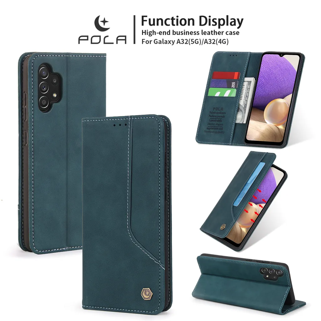 Custodia retrò in Finto cuoio per Samsung Galaxy A32 5G custodia design portafoglio con porta carte e supporto blu