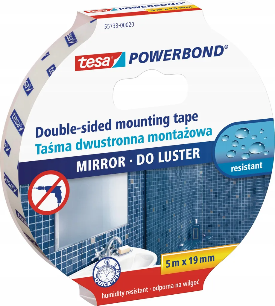 Tesa nastro biadesivo powerbond 5m x 19mm per specchi