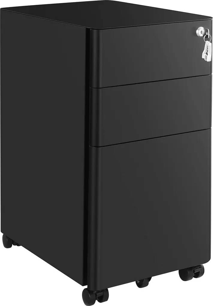 Rangement sécurisé pour bureau : caisson noir verrouillable à 3 tiroirs