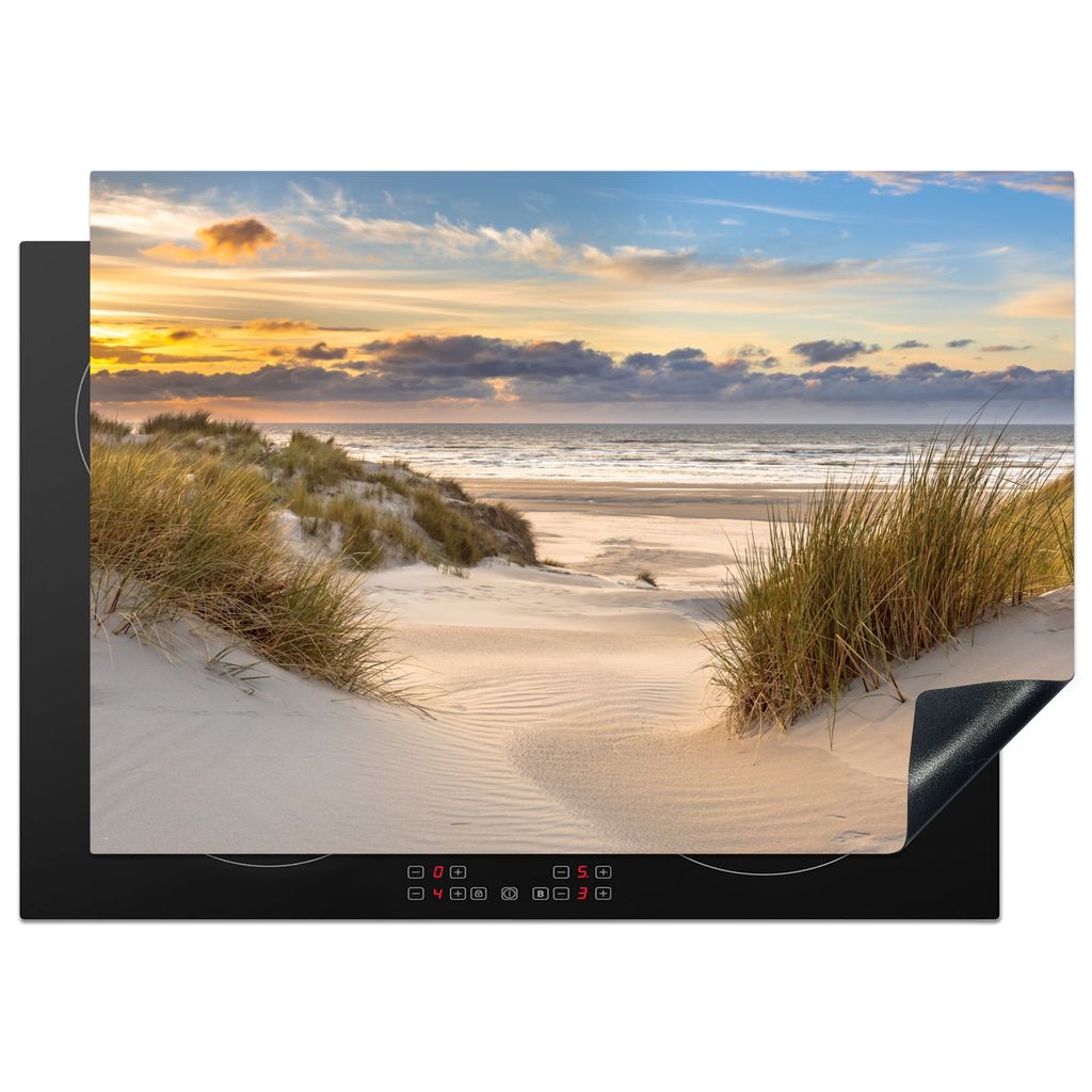 KitchenYeah Herdabdeckplatte Strand - Düne - Gras - Sonnenuntergang - Meer , 75x52cm, Küche Deko, Glaskeramikkochfeld Herdabdeckung, Abdeckplat...