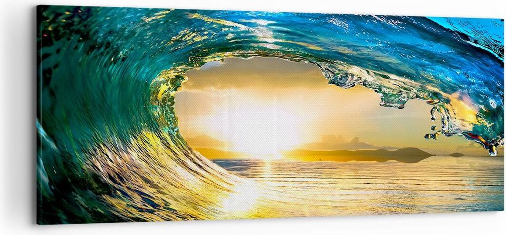 Bild auf Leinwand - Leinwandbild - Ozean Welle Sonne Klima - 120x50cm - Wand Bild - Wanddeko - Leinwanddruck - Bilder - Kunstdruck - Wanddekoration...
