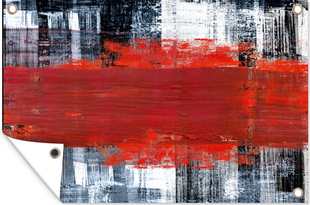 MuchoWow 90x60 cm Outdoor-Poster Gartendeko Sichtschutz Garten Poster für den Garten Gemälde - Abstrakt - Rot - Öl