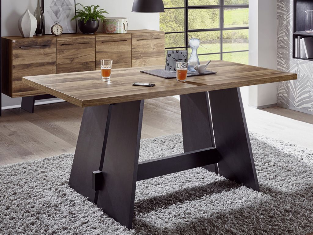 Esszimmertisch Wangentisch 140x90 Design Plankeneiche Schwarzstahl