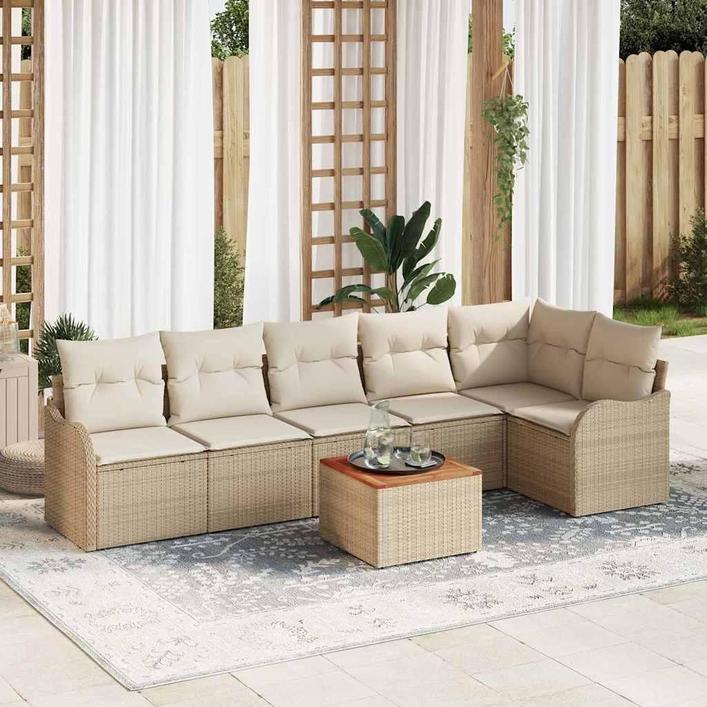 Maison Exclusive - Gartensofa-set mit Kissen 7 pcs Beige Poly-Rattan