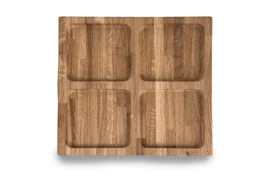 Vierkant eikenhouten serveerbord met 4 vakken Productafbeelding 
