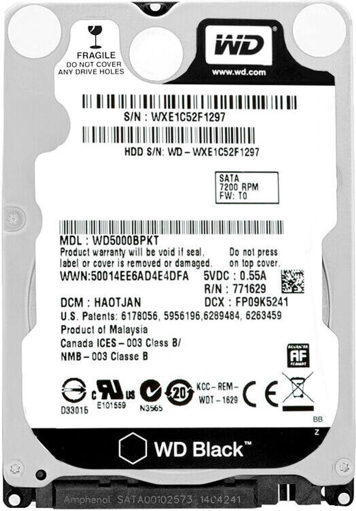 Festplatte WD5000BPKT 500GB 16Mb Cache 7200Rpm Sata II 2,5" Zoll