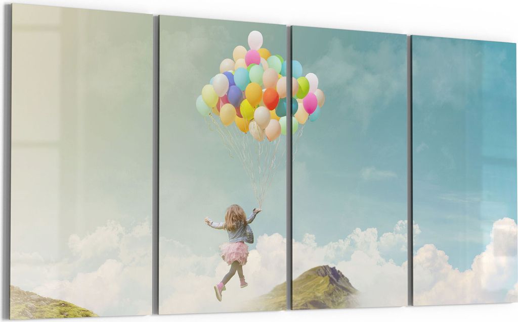DEQORI Glasbild Echtglas 4x30x60 cm 'Mädchen an Luftballons' Wandbilder XXL groß